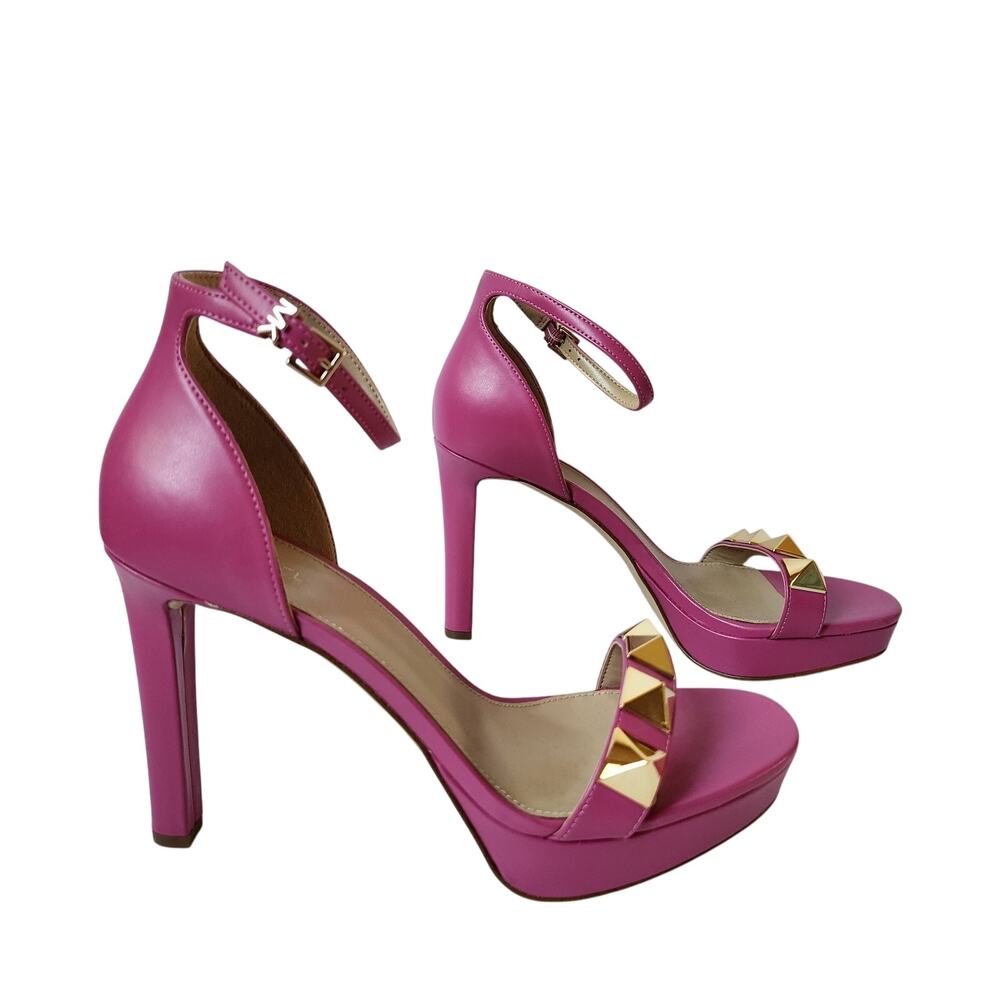 Women's Hot Pink Studded Ankle-Strap High Heel Sandals